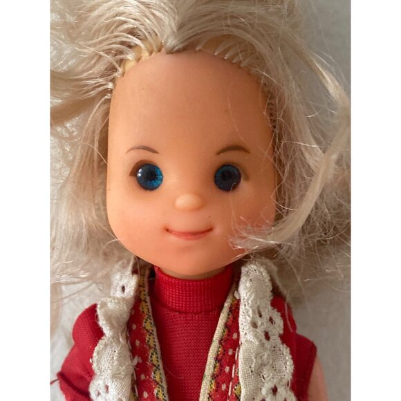 1973 Mattel SUNSHINE FAMILY MOM DAD Dolls Red Floral Dress Blue Overalls Vintage - Picture 2 of 16